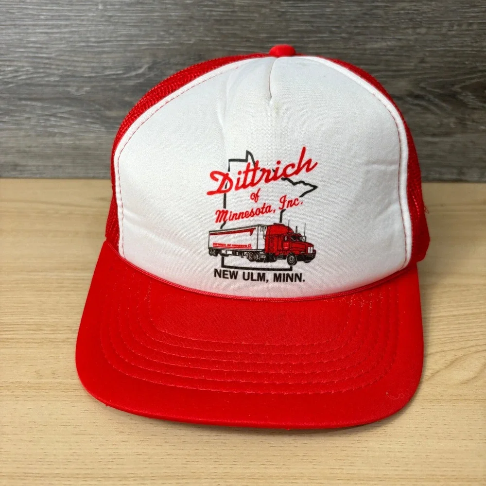 Vintage Dittrich Hat Cap Snapback Red White Trucker Trucking Minnesota‎ New Ulm